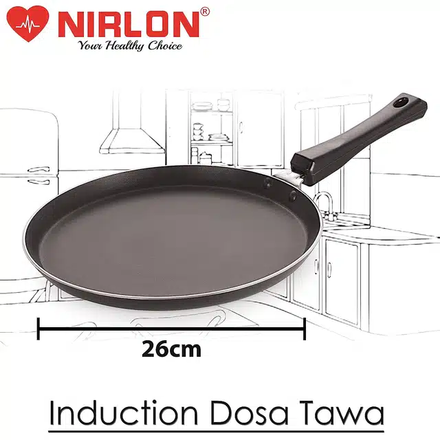 NIRLON Aluminium Dosa Tawa (Black, 26 cm)