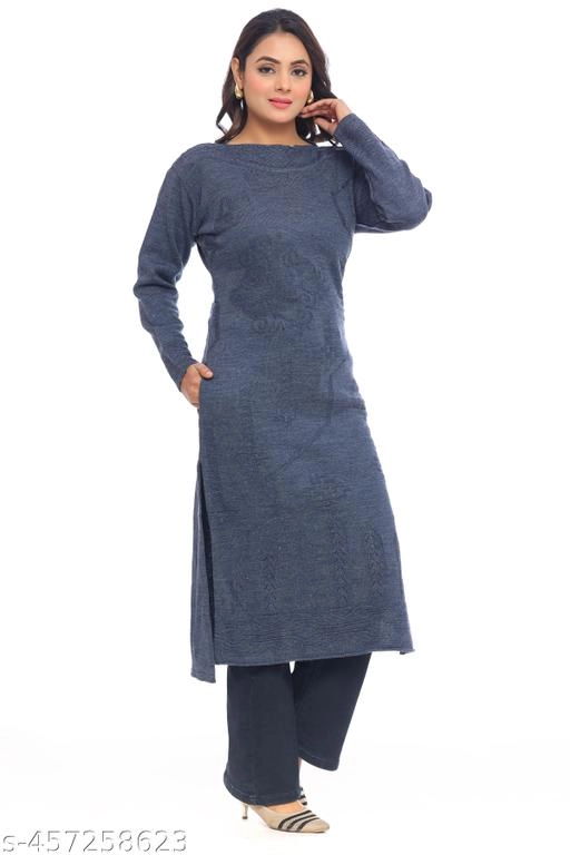 Woolen Solid Kurti for Women (Dark Grey, Free Size)