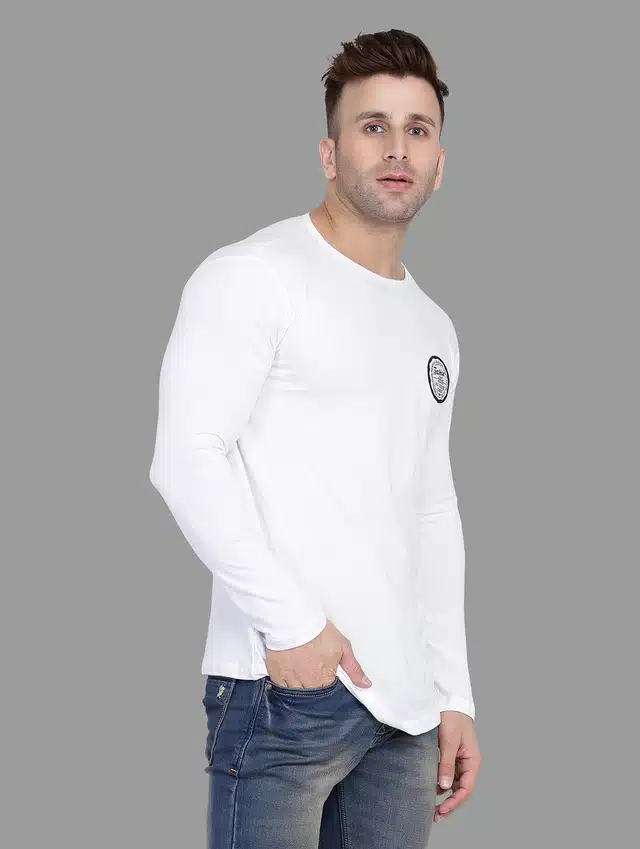 Men Solid Full Sleeves T-shirt (White, S) (RSC-119)