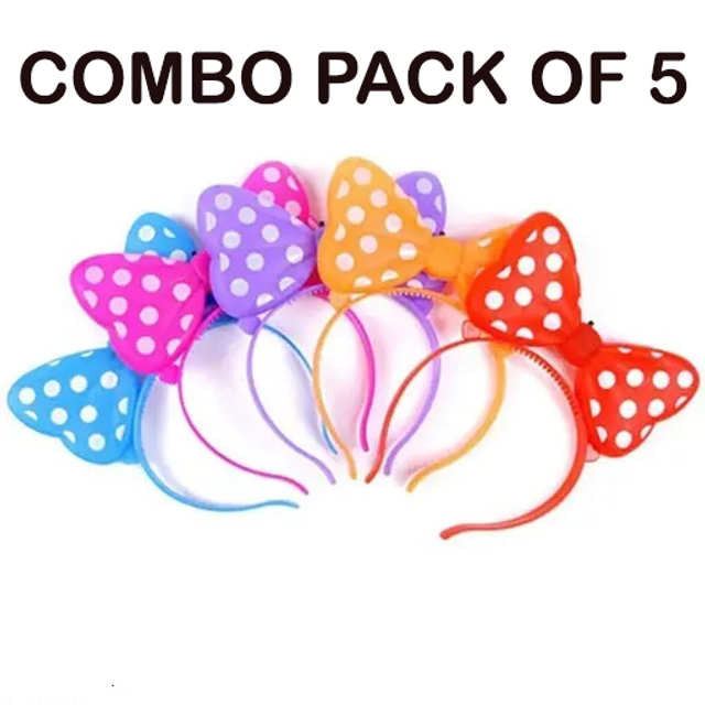 Plastic LED Lights Polka Dot Bow Headbands for Girls (Multicolor, Pack of 5)