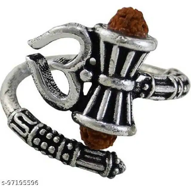 Trishul Damru Finger Ring (Silver)