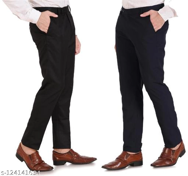 Cotton Blend Formal Pant for Men (Black & Navy Blue, 28) (Pack of 2)