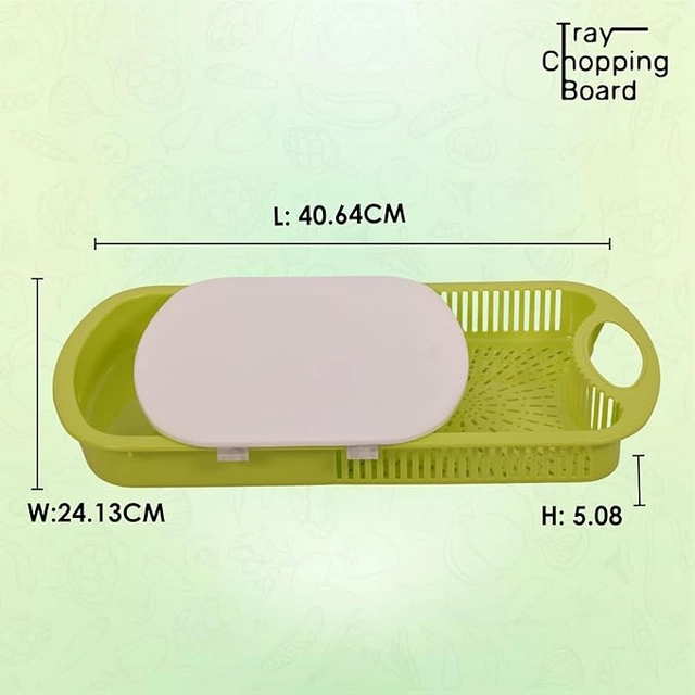 Plastic Chopping Board with Strainer for Kitchen (Green)