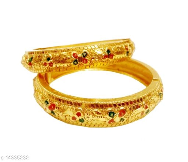 Brass Gold Plated Bangles for Women (Multicolor, 2.4) (Pack of 2)