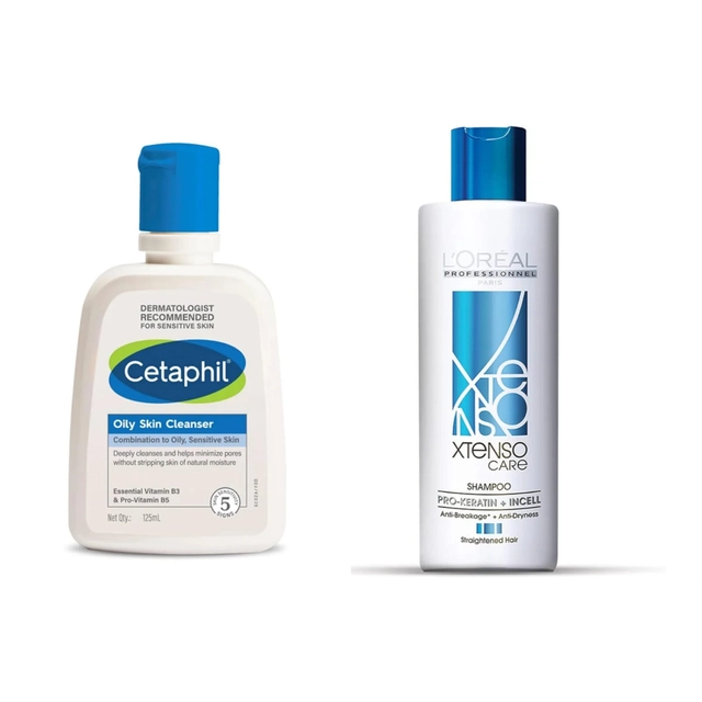 Cetaphil Oily Skin Cleanser (125 ml) with Loreal Xtenso Care Shampoo (50 ml) (Set of 2)