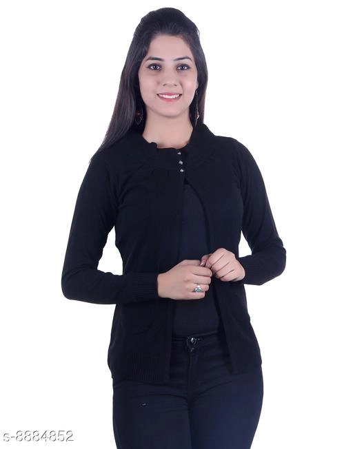 Acrylic Solid Sweater for Women (Black, M)