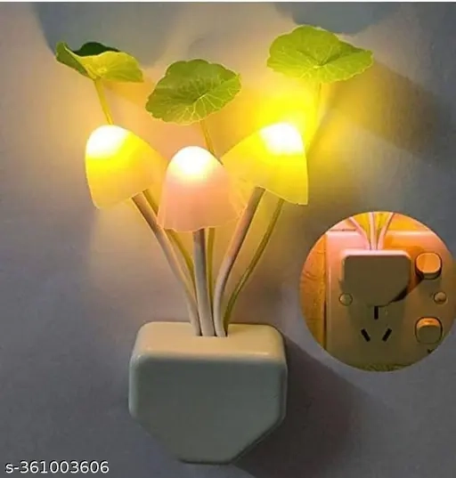 Plastic Mushroom and Flower Color Changing Sensor LED Plug-in Night Bulb Lamp, For Decoration (Pack of 1 )