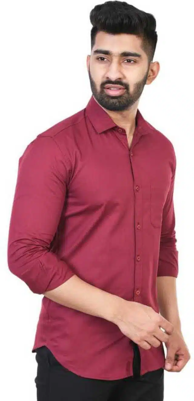 Men's Solid Full Sleeves Shirt (Maroon, M)