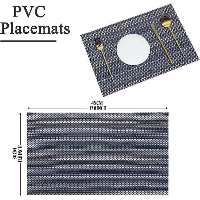 PVC Waterproof Rectangle Striped Table Mats (Grey, 45x30 cm) (Pack of 2)