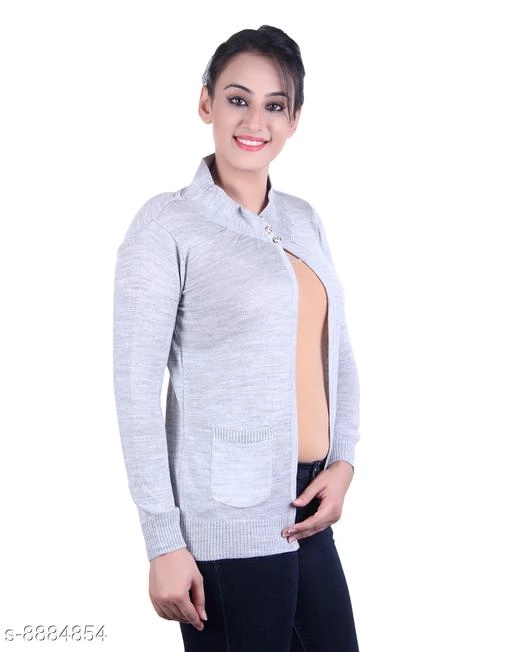 Acrylic Solid Sweater for Women (Grey, M)