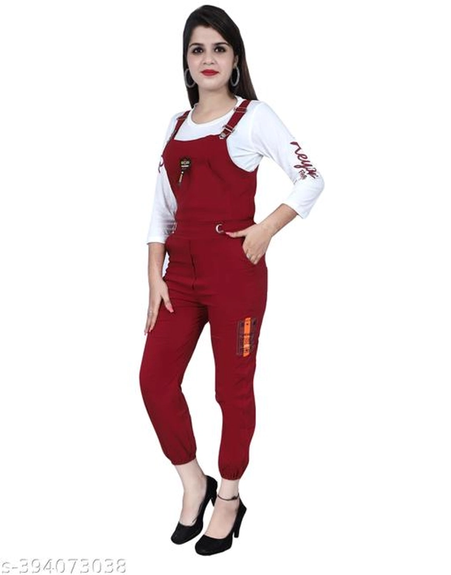 Cotton Blend Dungaree for Women (Maroon, S)