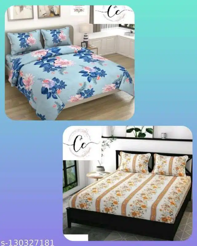 Bedsheets with 2 Pillow Covers (Set of 2) (Multicolor , 90x90 Inches)