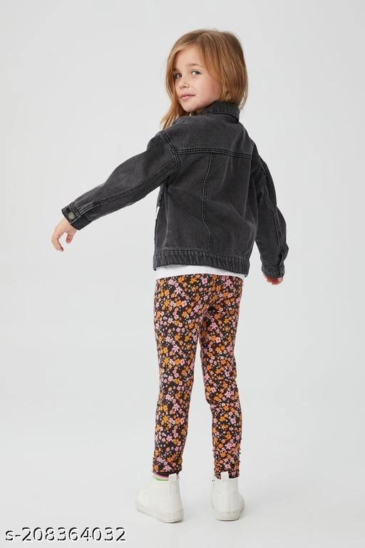 Denim Solid Jacket for Girls (Black, 5-6 Years)