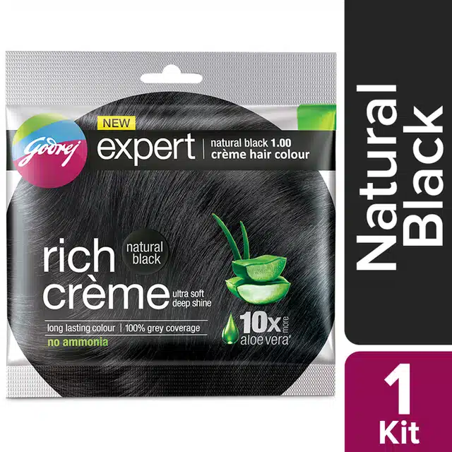 Godrej Expert Rich Crème Hair Colour For Women & Men – (Natural Black Shade) (1.00) 20 g + 20 ml