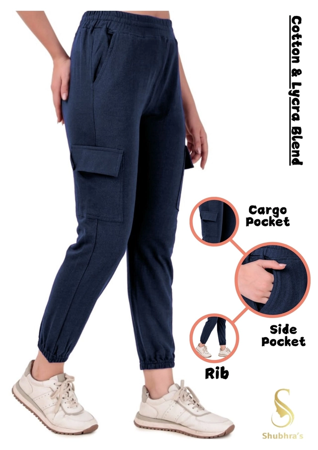 Cotton Blend Slim Fit Cargo for Women (Navy Blue, M)