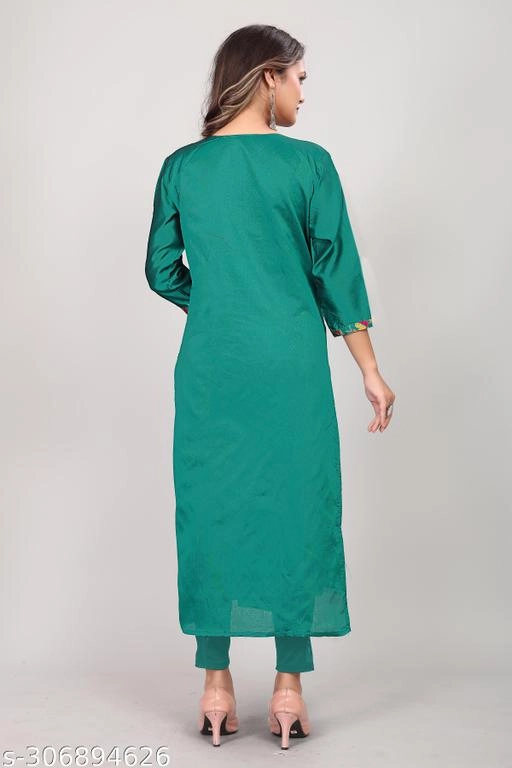 Pashmina Embroidered Kurti for Women (Green, L)