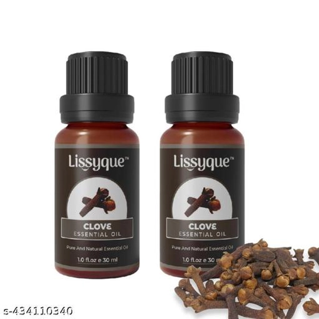  Lissyque Essential Clove Essential Oil For Face, Hair Growth, Skin Whitening & Lightening, Nails, Home Cleaning, Soap Making, Lips, Diffuser & Aromatherapy. 100% Natural, Undiluted, Pure & Therapeutic Grade Essential Oil, 30 ml (pack of 2)