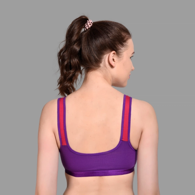 Cotton Colorblocked Non-Padded Sports Bra for Women (Purple & Red, 28)