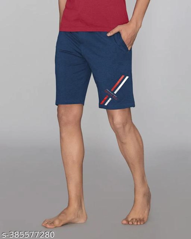 Cotton Blend Shorts for Men (Navy Blue, M)