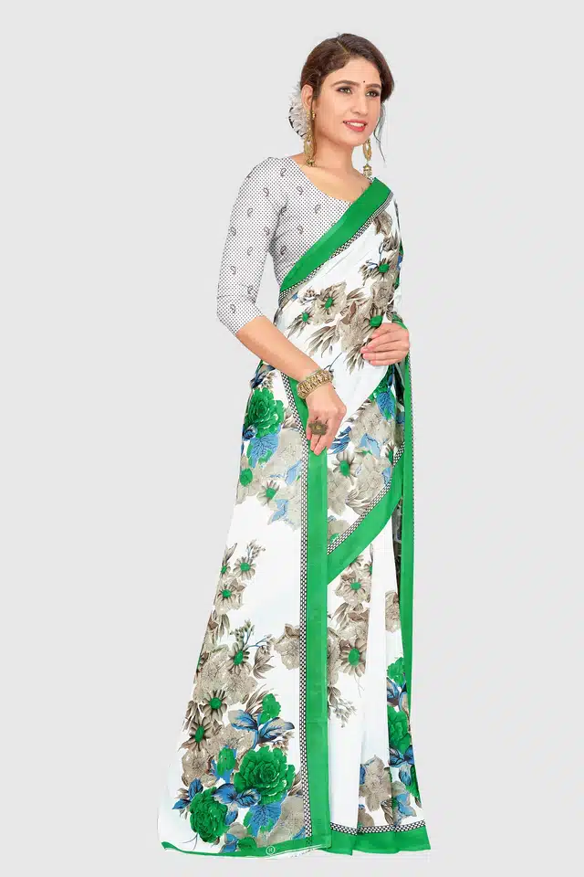 Saree with blouse (White , 6.0 m)