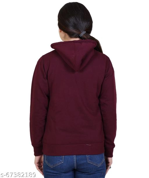 Cotton Blend Printed Hoodie for Women (Maroon, M)