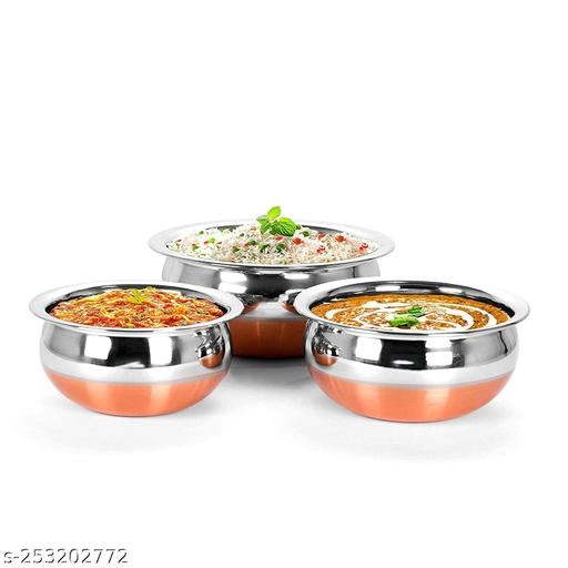 Stainless Steel Copper Bottom Cookware Pot Set (Silver, Set of 3)