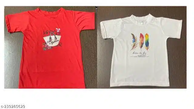 T-Shirts for Girls (Red & White, 1-2 Years) (Pack of 2)