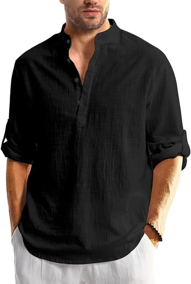 Cotton Solid Kurta for Men (Black, S)