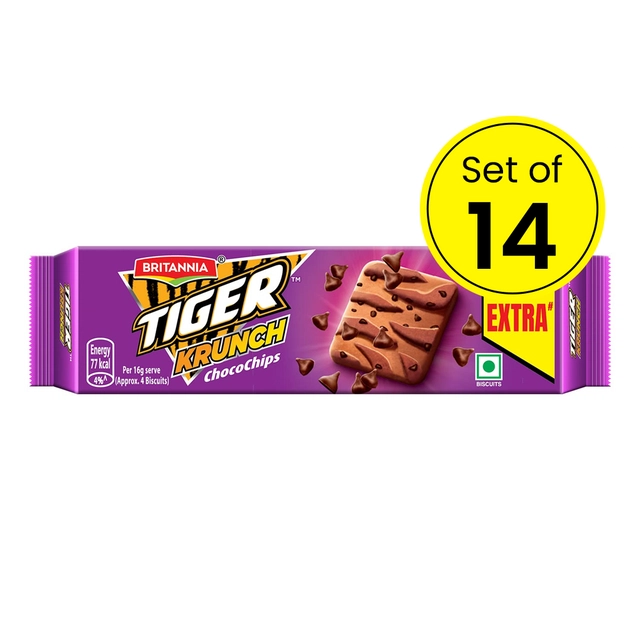 Britannia Choco Chips Tiger Krunch Biscuits 14X63 g (Pack Of 14)