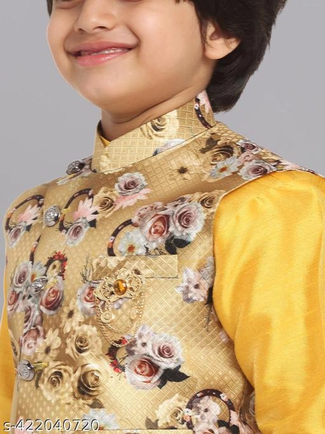 Art Silk Ethnic Jackets for Boys (Gold, 1-2 Years)