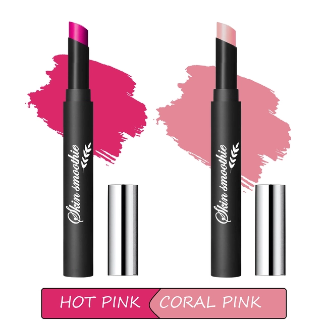 Matte Long Lasting Crayon Lipsticks (Hot Pink & Coral Pink, Pack of 2)