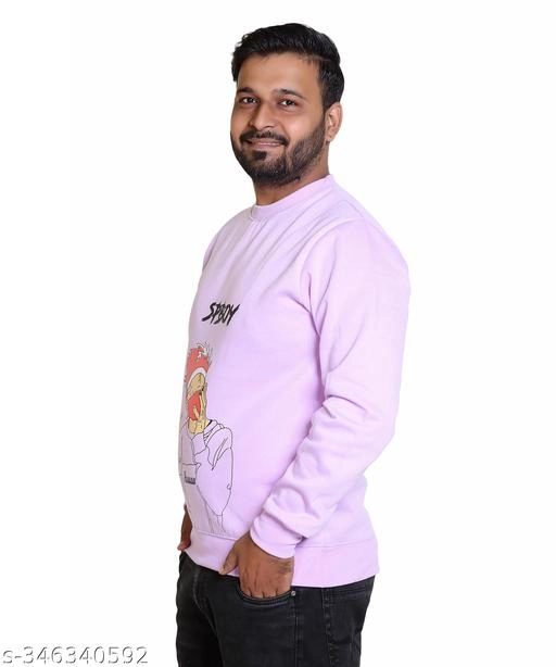 Fleece Printed Sweatshirt for Men (Lavender, M)