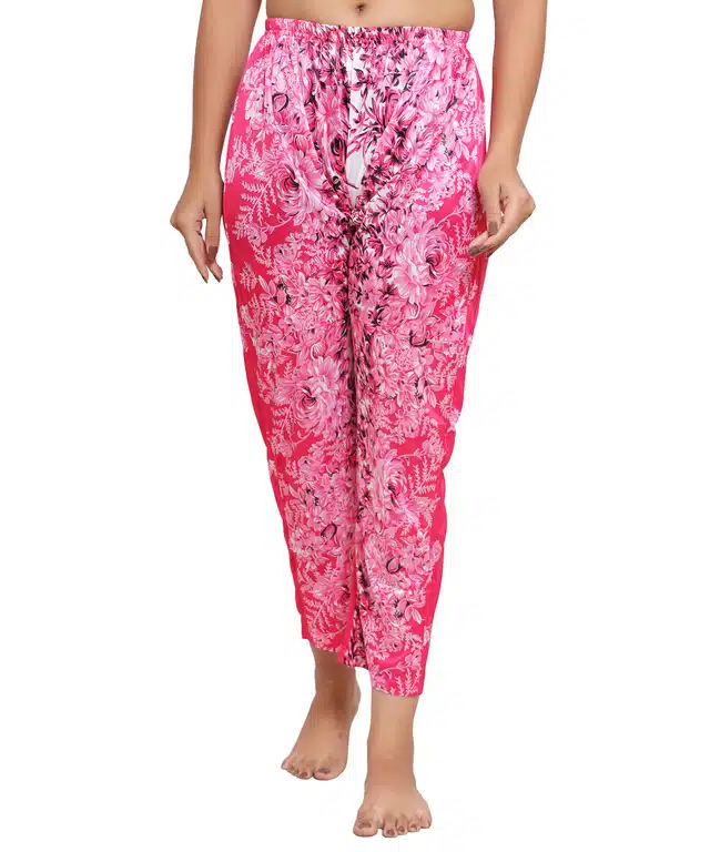 Satin Printed Pyjama for Women (Pink, S)