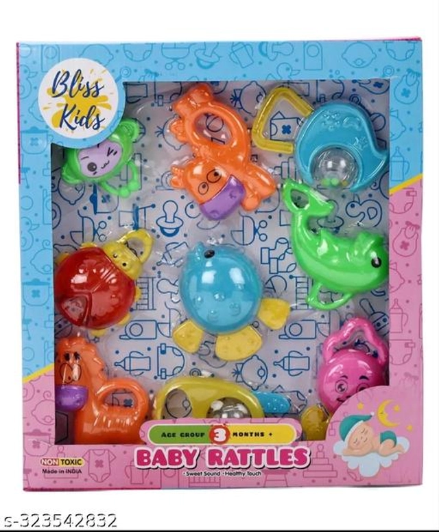 Plastic Rattle Toy for Baby (Multicolor, Pack of 9)