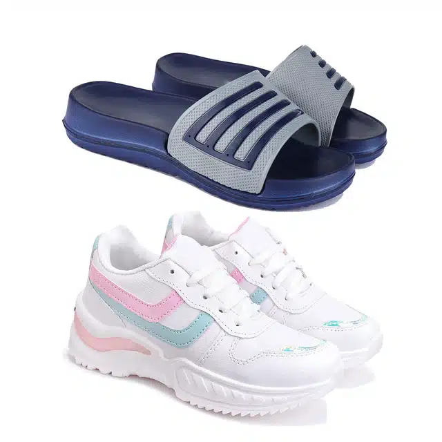 Combo of Sliders & Sports Shoes for Women (Pack of 2) (Multicolor, 6)