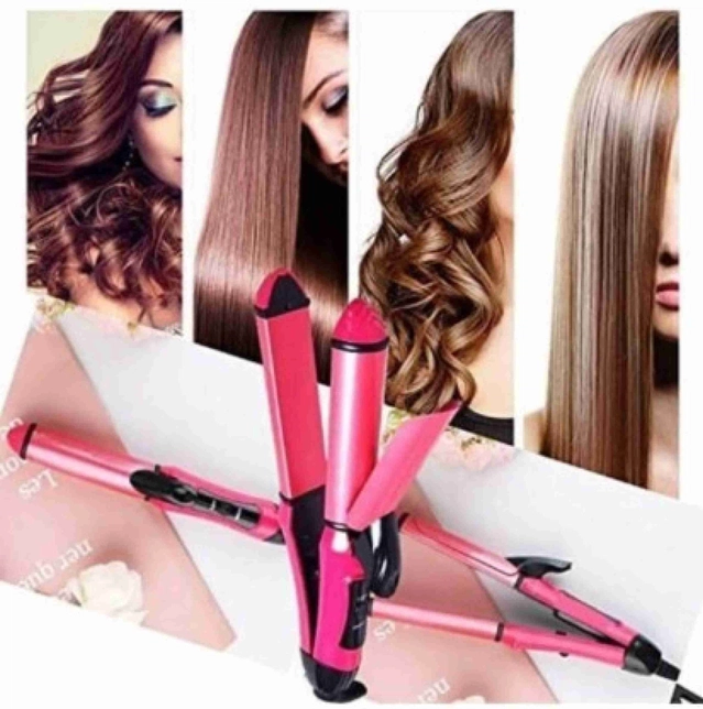 Aluminium 2-in-1 Hair Straightener cum Curler for Women (Pink & Black, 100 W)