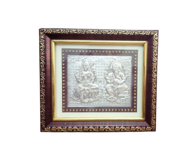 Wooden Shri Laxmi Ganesh Lilver Photo Frame for Puja (Multicolor, 5x5 inches)