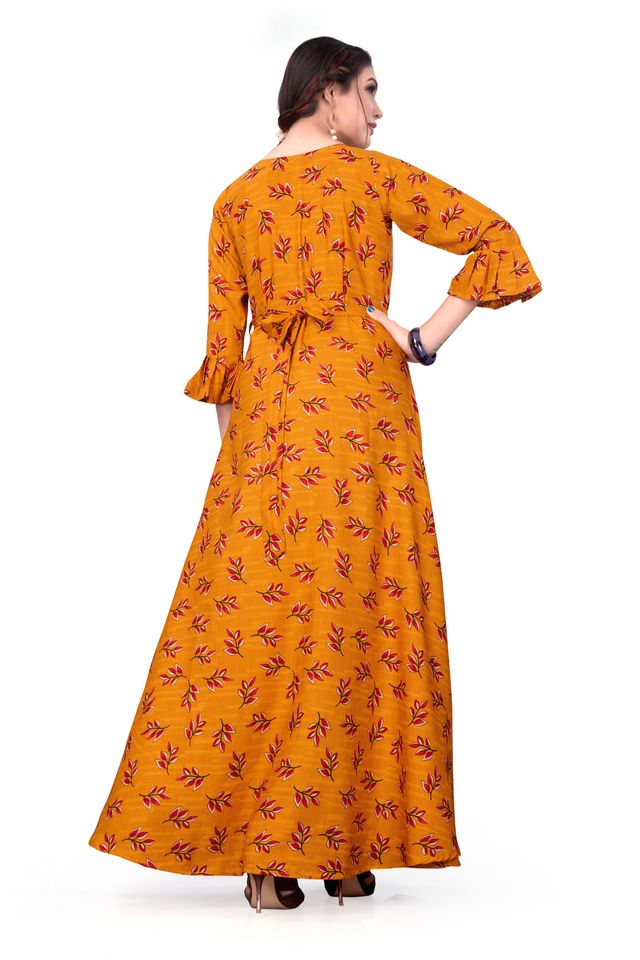 Fit and Flare Gown for womens (Yellow, L) (NE21)