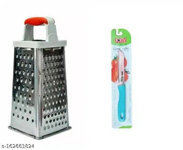 Stainless Steel Vegetable Grater cum Slicer with Kitchen Knife (Multicolor, Set of 2)