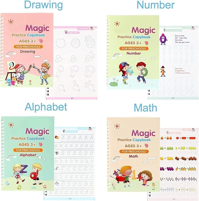 Combo of 4 Pcs Book with Pen, Grip, 10 Pcs Refills & LCD Digital E-Slate for Kids (Multicolor, Set of 5)