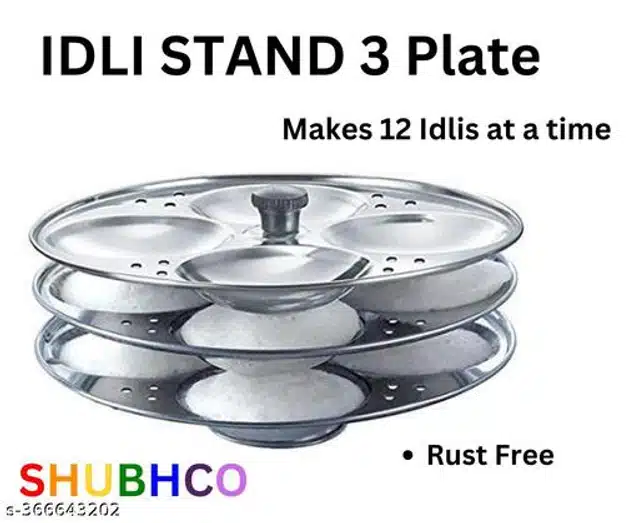 Stainless Steel 3 Plate Idli Maker with Oil Brush (Silver, Set of 2)