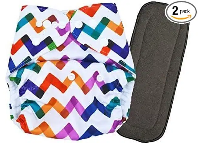 Reusable Printed Baby Cloth Diapers with Inserts (Multicolor, Set of 1)
