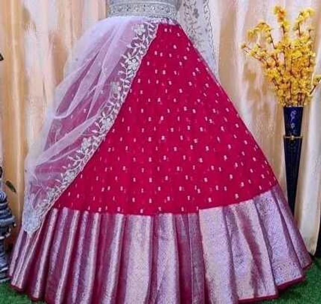 Silk Blend Embroidered Semi Stitched Lehenga for Women (Pink)