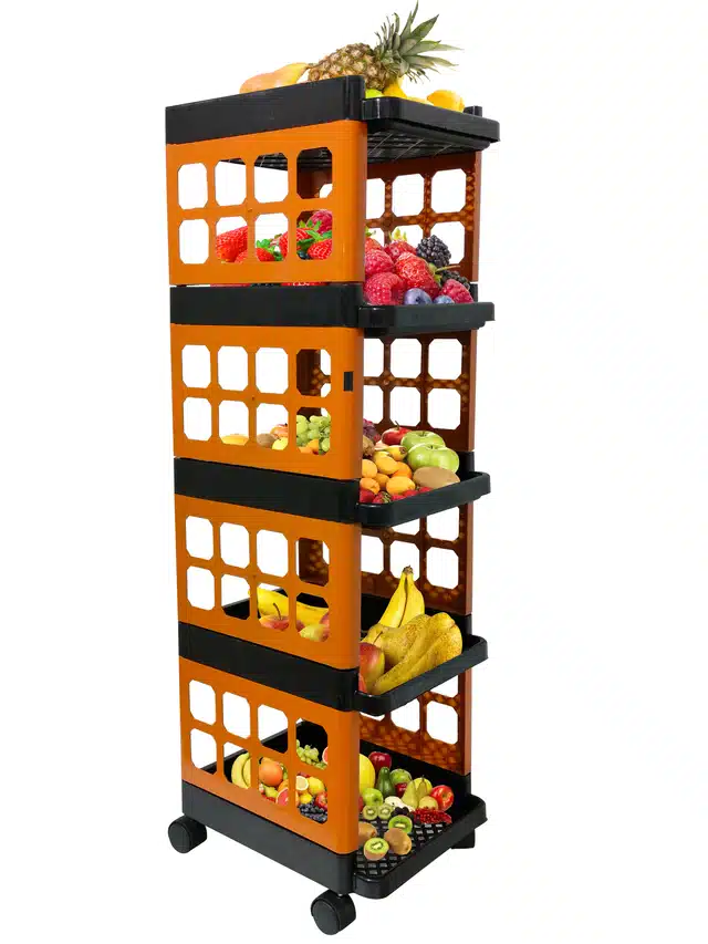 5 Layers Jaali Trolley for Kitchen (Orange)