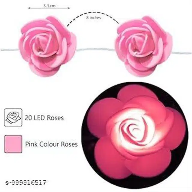 Plastic 20 Pcs LED Rose Flower String Light (Pink, 4 m)