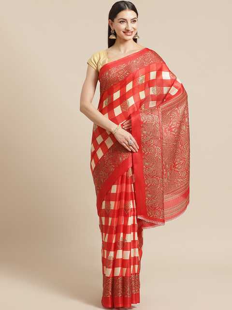 New Fancy Khadi Festive Sarees (Red) (S56)