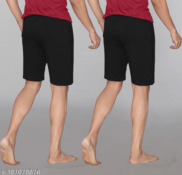 Cotton Blend Shorts for Men (Black, M) (Pack of 2)