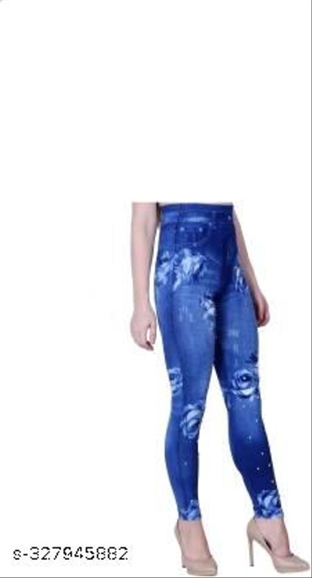 Polyester Dyed Jeggings for Women (Blue, S)