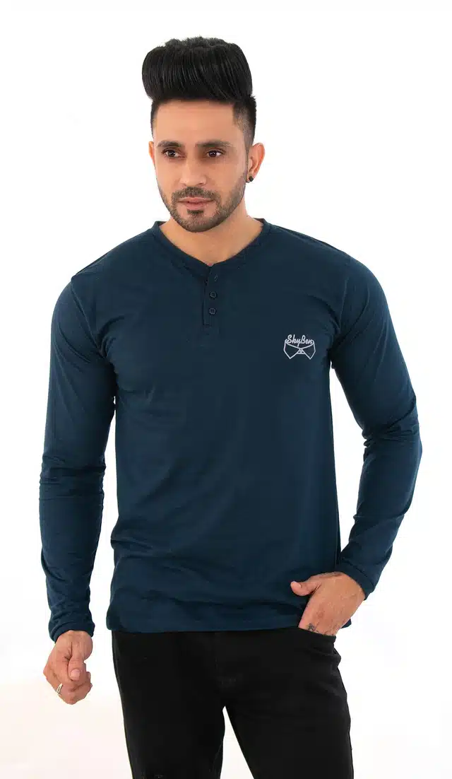 Men's Full Sleeves T-Shirt (Aqua Blue, XXL)