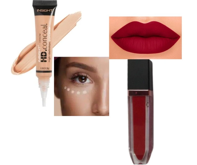 Velvet Smooth Non Transfer Lip Gloss (Red) with Hd High Definition Conceal Corrector (Set of 2)